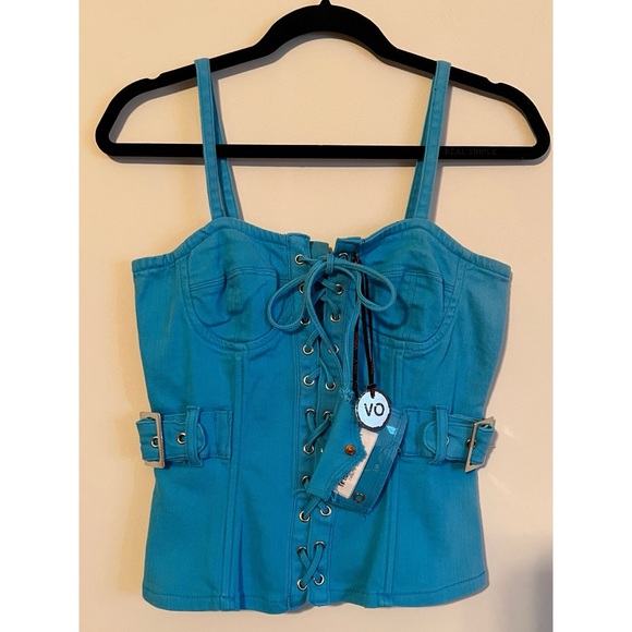 Vintage Deadstock 2000s Virgin Only USA Blue Denim Bustier - Picture 1 of 3